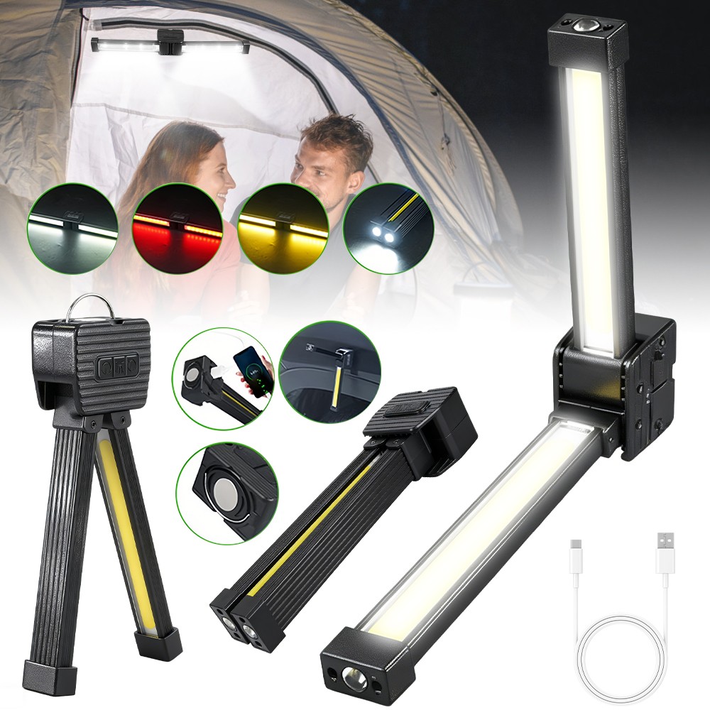 Waterproof LED Flashlight Gym Lamp w/ Magnet Hook 6-Level Dimming Foldable