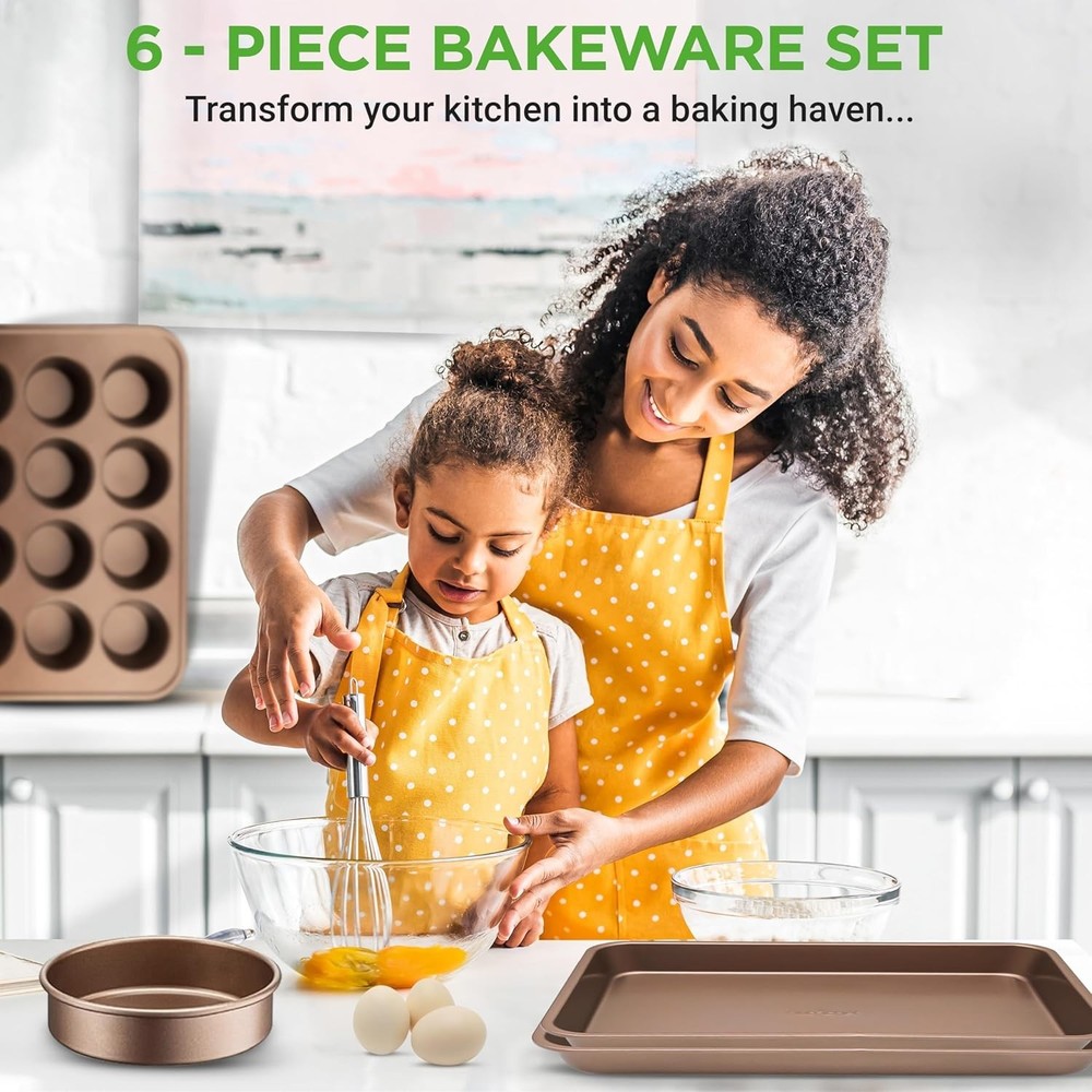 Gold Nonstick Bakeware Set – Essential 6-Piece Baking Pans for All Needs