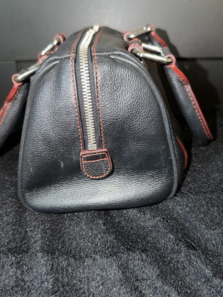 MCM Black Pebbled Satchel Bag Logo Accent Studded Silver Hardware