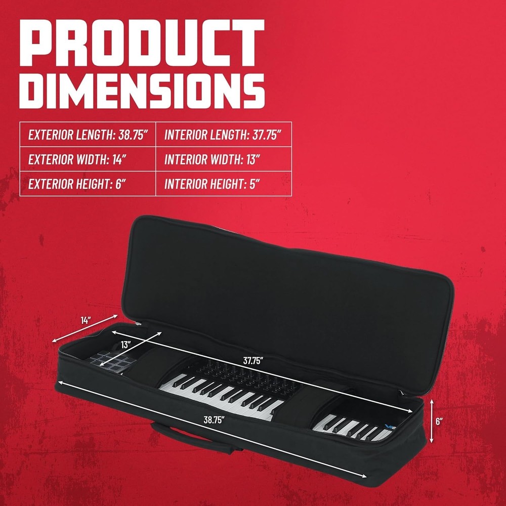 Lightweight Keyboard Gig Bag for 61-Note Keyboards, Durable Nylon Material