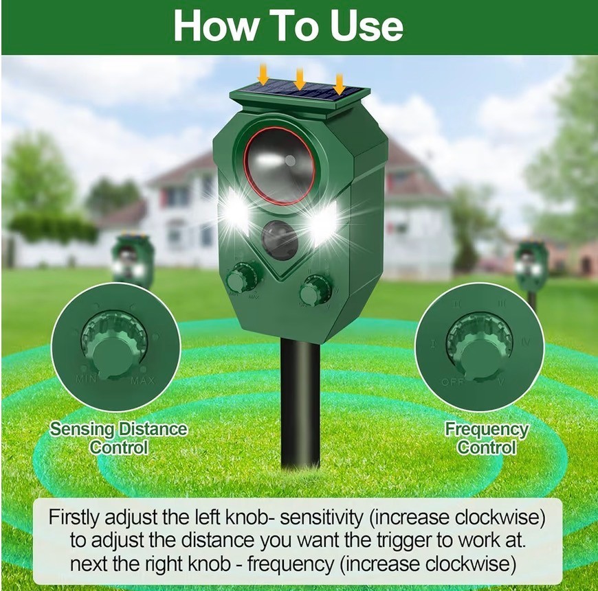 Solar Ultrasonic Animal Repeller with 5 Modes