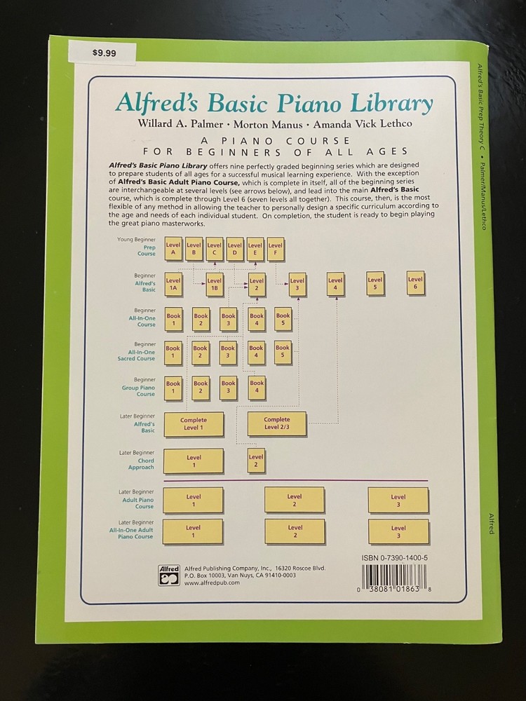 Alfred's Basic Piano Prep Course Theory Book C