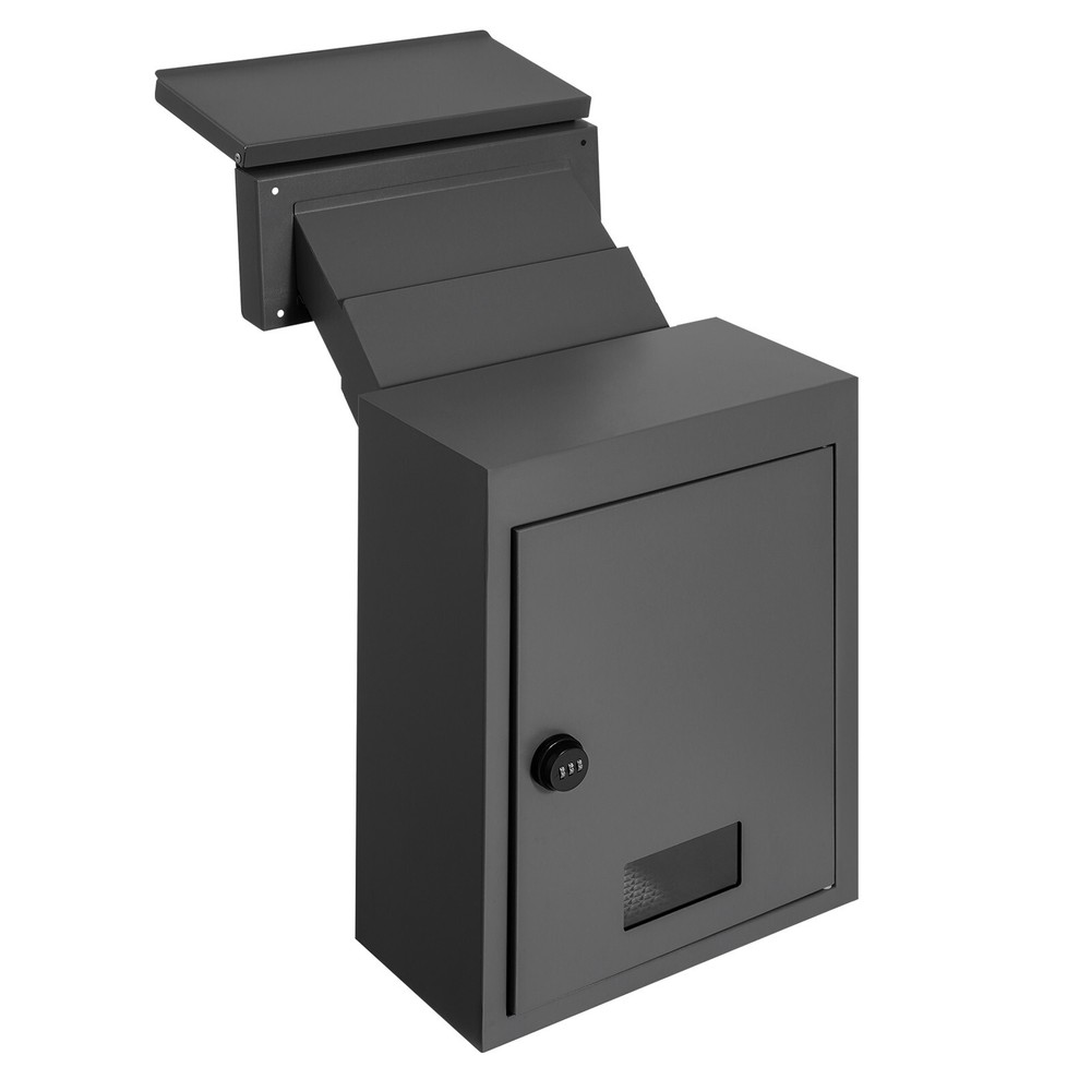Through The Wall Drop Box 12.5x6.3x16.9" Mailbox with Code Lock Black
