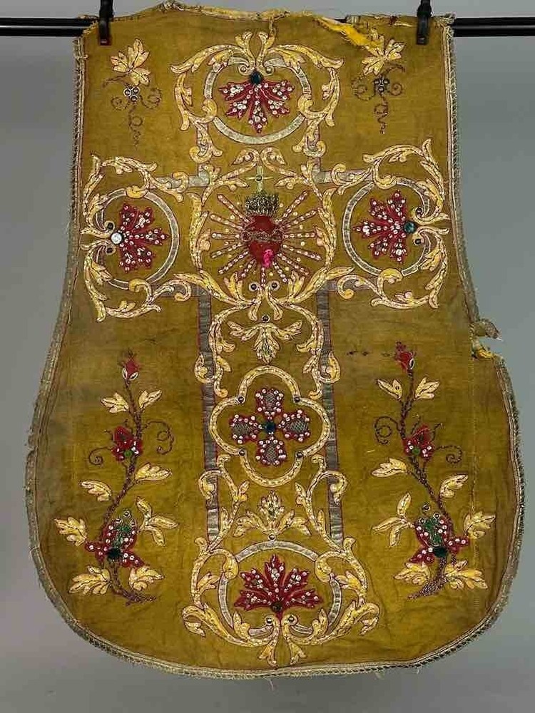 Antique Vietnamese Catholic Sacred Heart Cross Design Chasuble Authentic Ecclesi