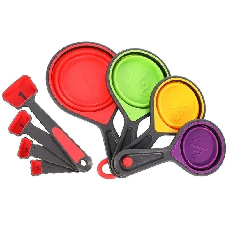 Collapsible Measuring Cups & Spoons Set Foldable Silicone Kitchen