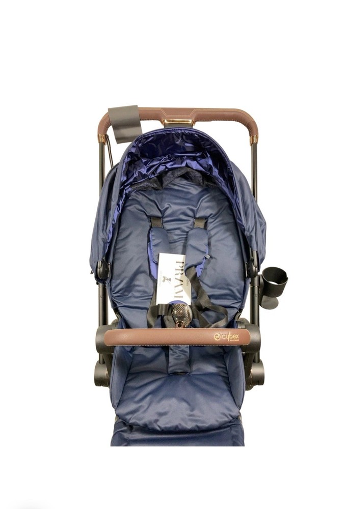 Cybex E-Priam Navy Blue stroller with Cup Holder and Adjustable Canopy
