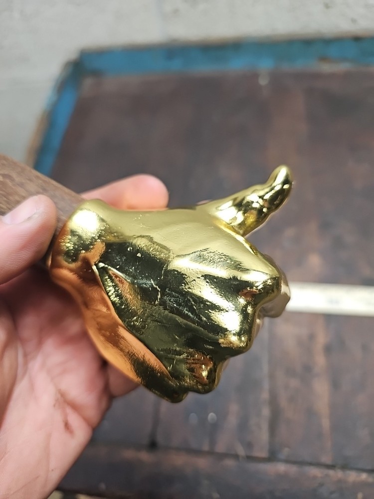 H32- Crafted 2 lb brass figural THUMBS Up Hammer