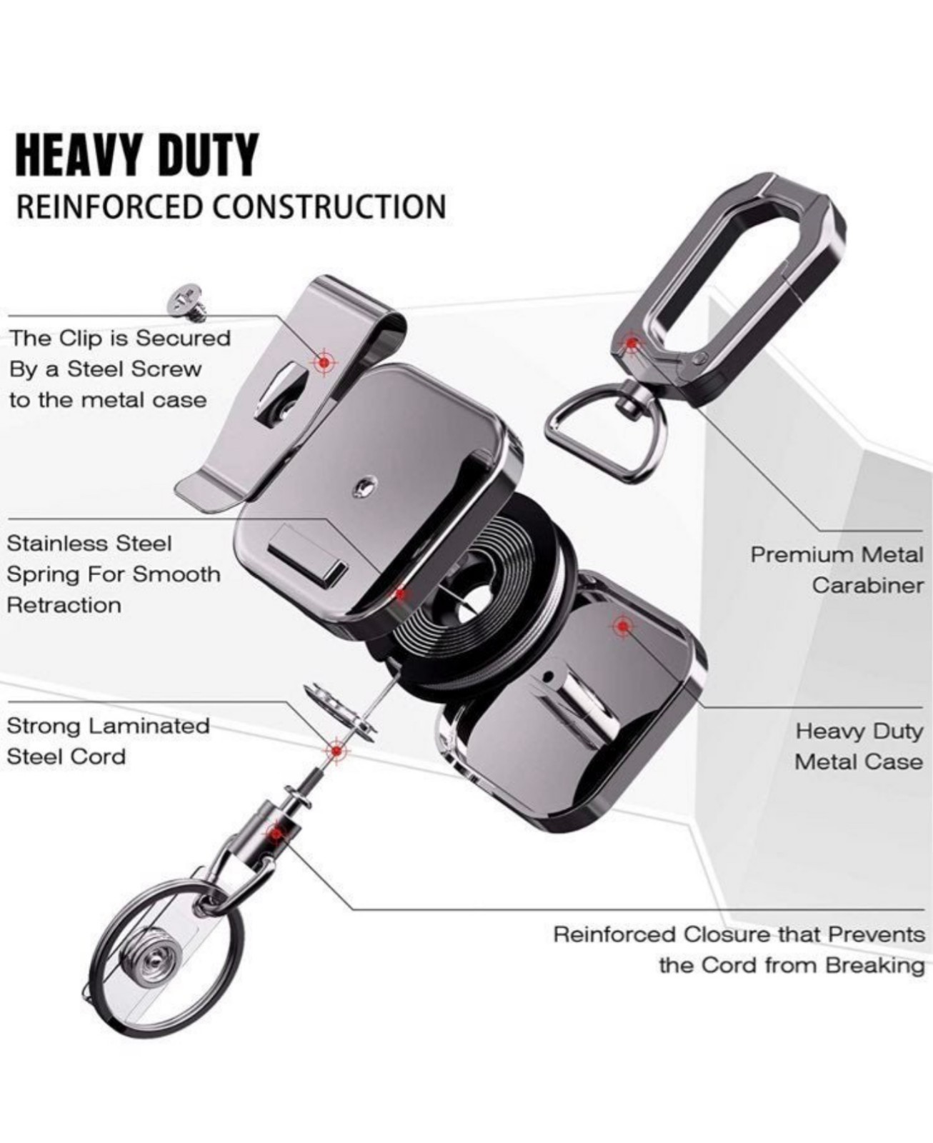 Heavy Duty Self Retractable ID Badge Holder Key Reel