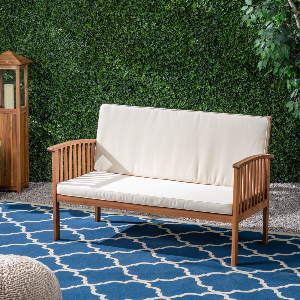 Outdoor Waterproof Loveseat with Acacia Wood Frame in Cream