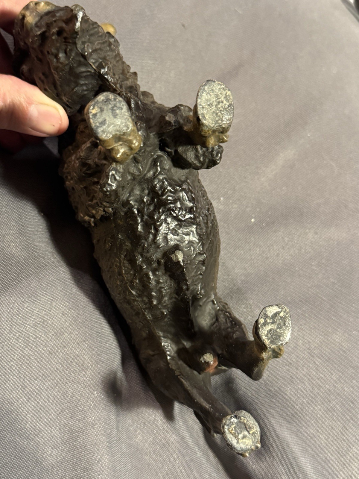 Antique Cold Painted Buffalo Inkwell Sculptural Desk Object w/ insert