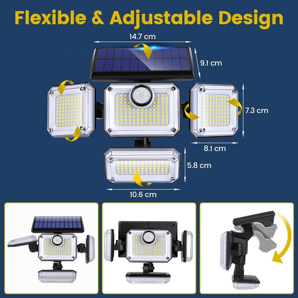 2 Pack 333 LED Motion Sensor Solar Lights Outdoor IP65 Waterproof Security Lamp