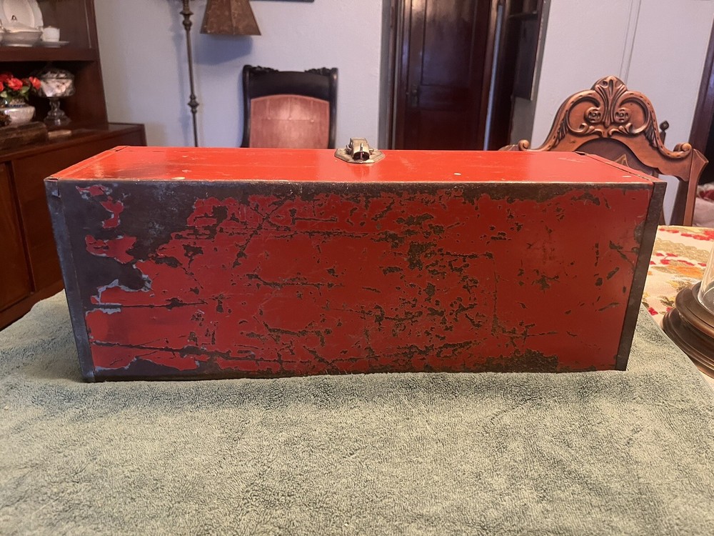 Vintage Red Metal Tool Box
