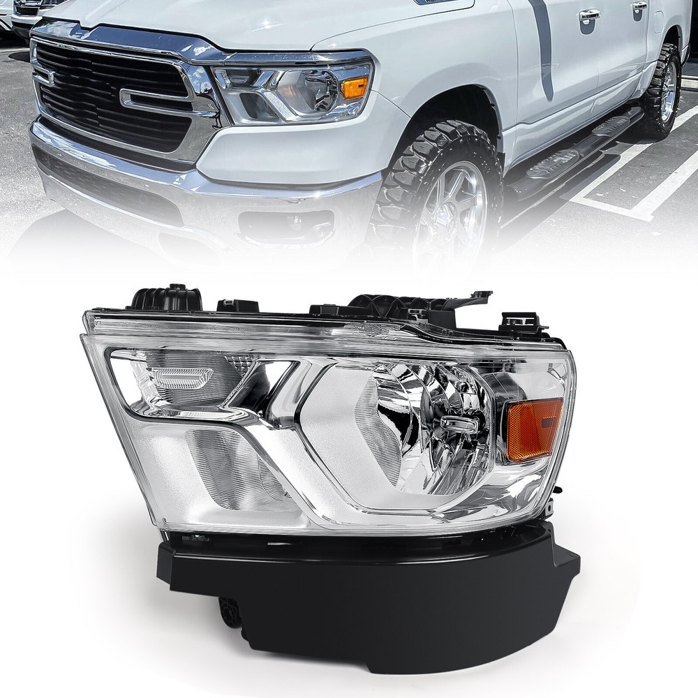 For 2019-2023 Dodge RAM 1500 Chrome Halogen Headlight Headlamp Left Driver Side