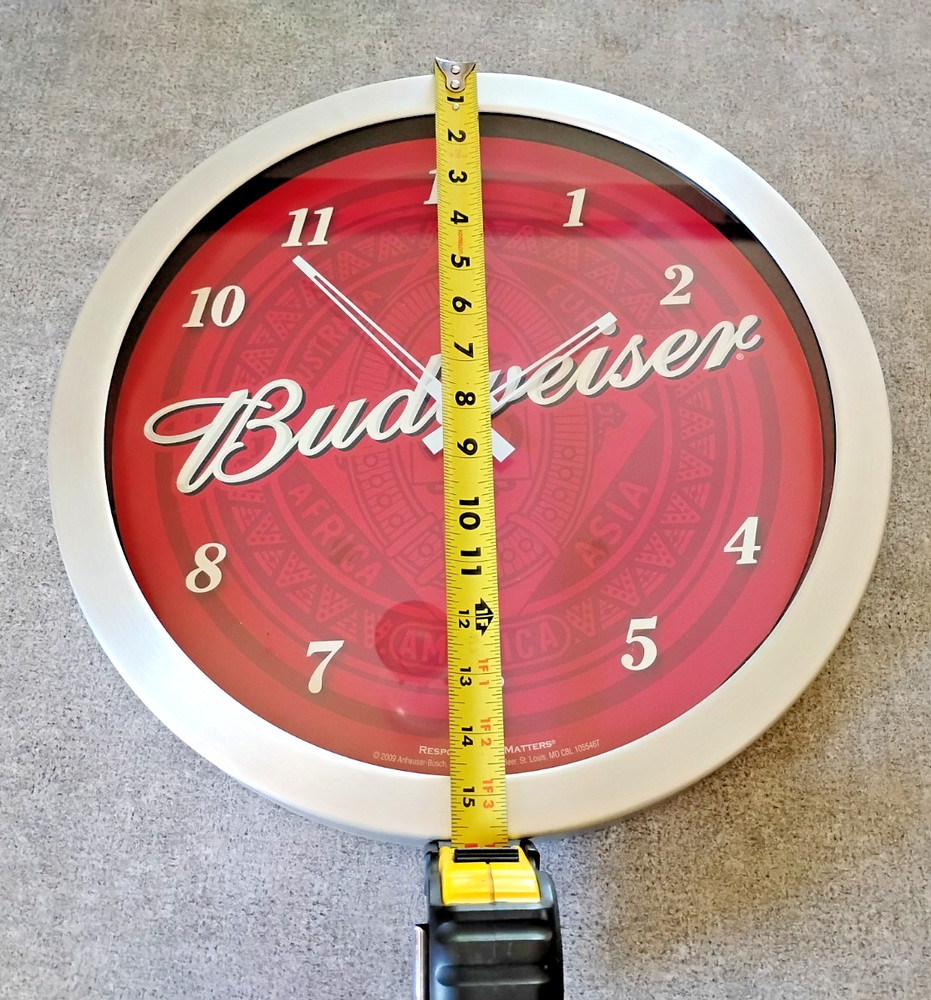 Budweiser Clock 16" with Silver Frame Battery Operated 2009