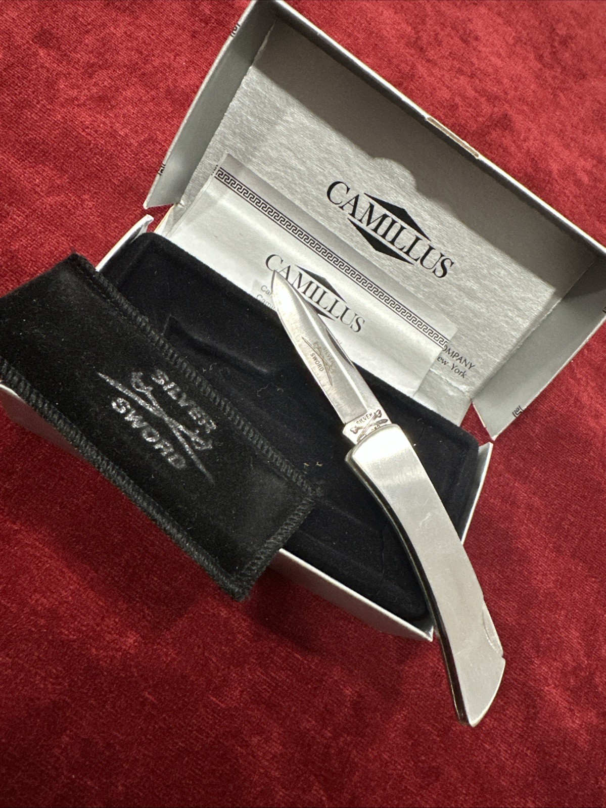 Camillus 864 Silver Sword Knife & Pouch 3-1/8" w/ Orig. Box!