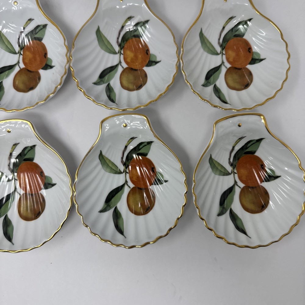 Royal Worcester Evesham 12 Pc Porcelain Shell Dishes England Fruit Pattern Set