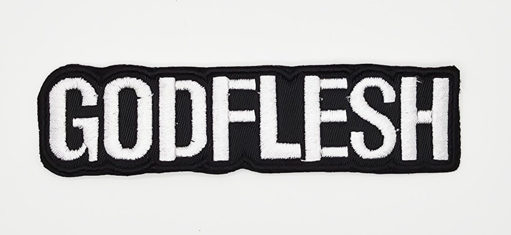 GODFLESH WHITE LOGO SHAPED BORDER EMBROIDERED PATCH
