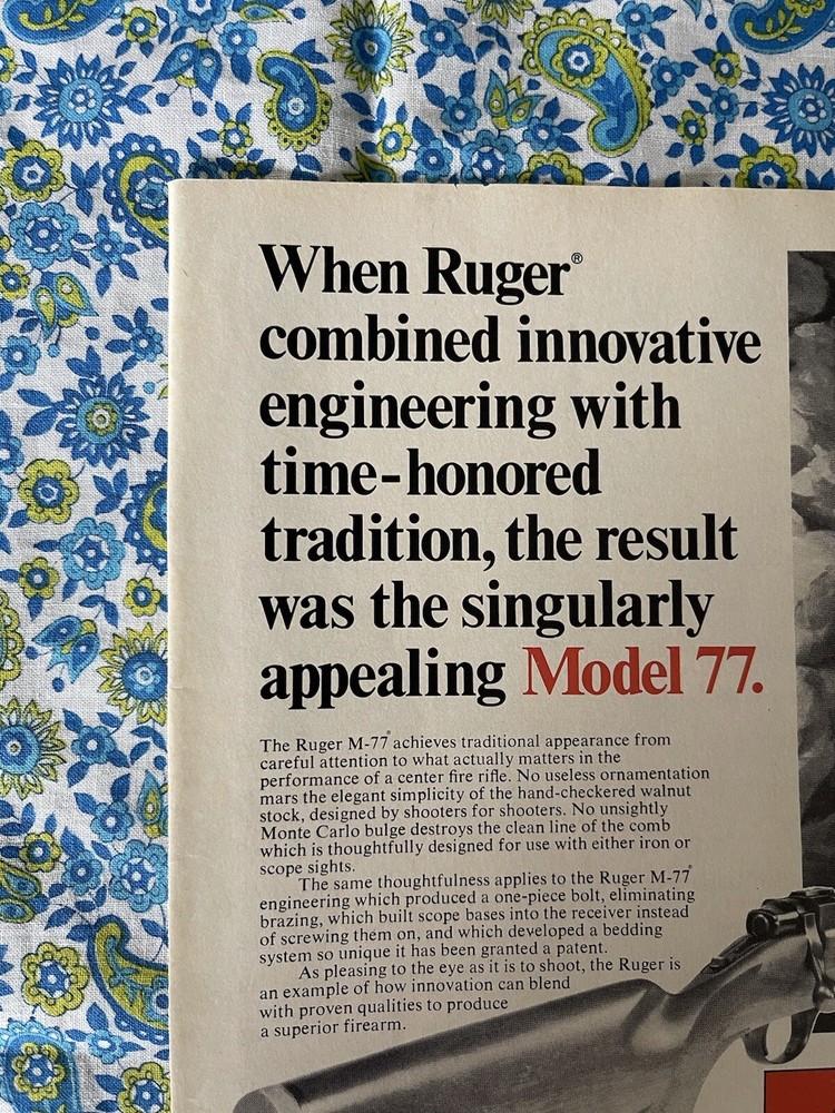 Vintage 1976 Ruger Model 77 Print Ad Ruger M-77