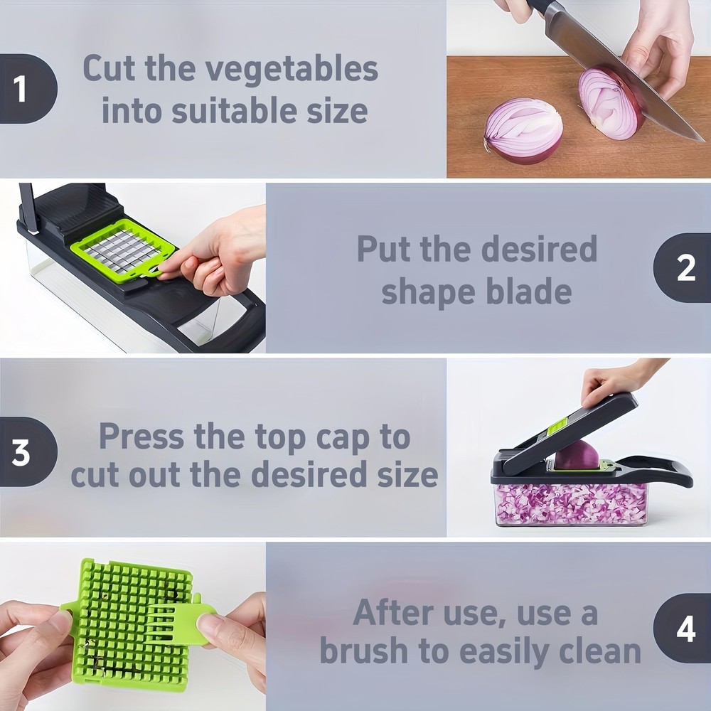 Vegetable Chopper, 7-in-1 Multifunctional Kitchen Slicer & Dicer with 7 Inter...