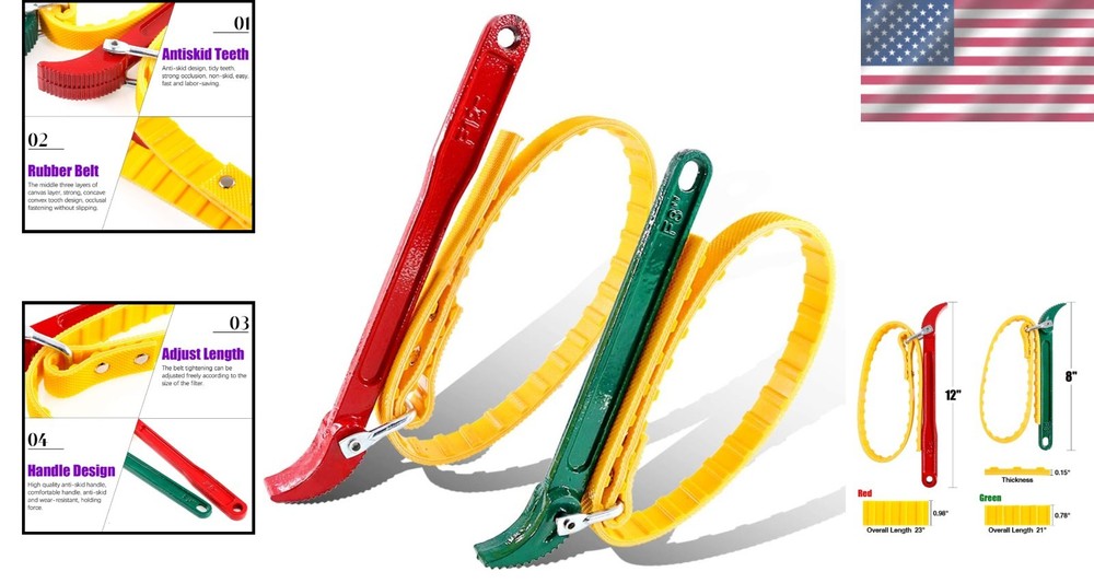 Bright Color 2-Pack Adjustable Strap Wrenches: 12" & 7.8" for Home Projects