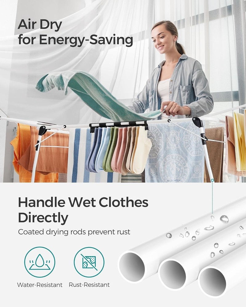 Clothes Drying Rack Foldable, Gullwing Laundry Drying Rack, Space-Saving Indoor