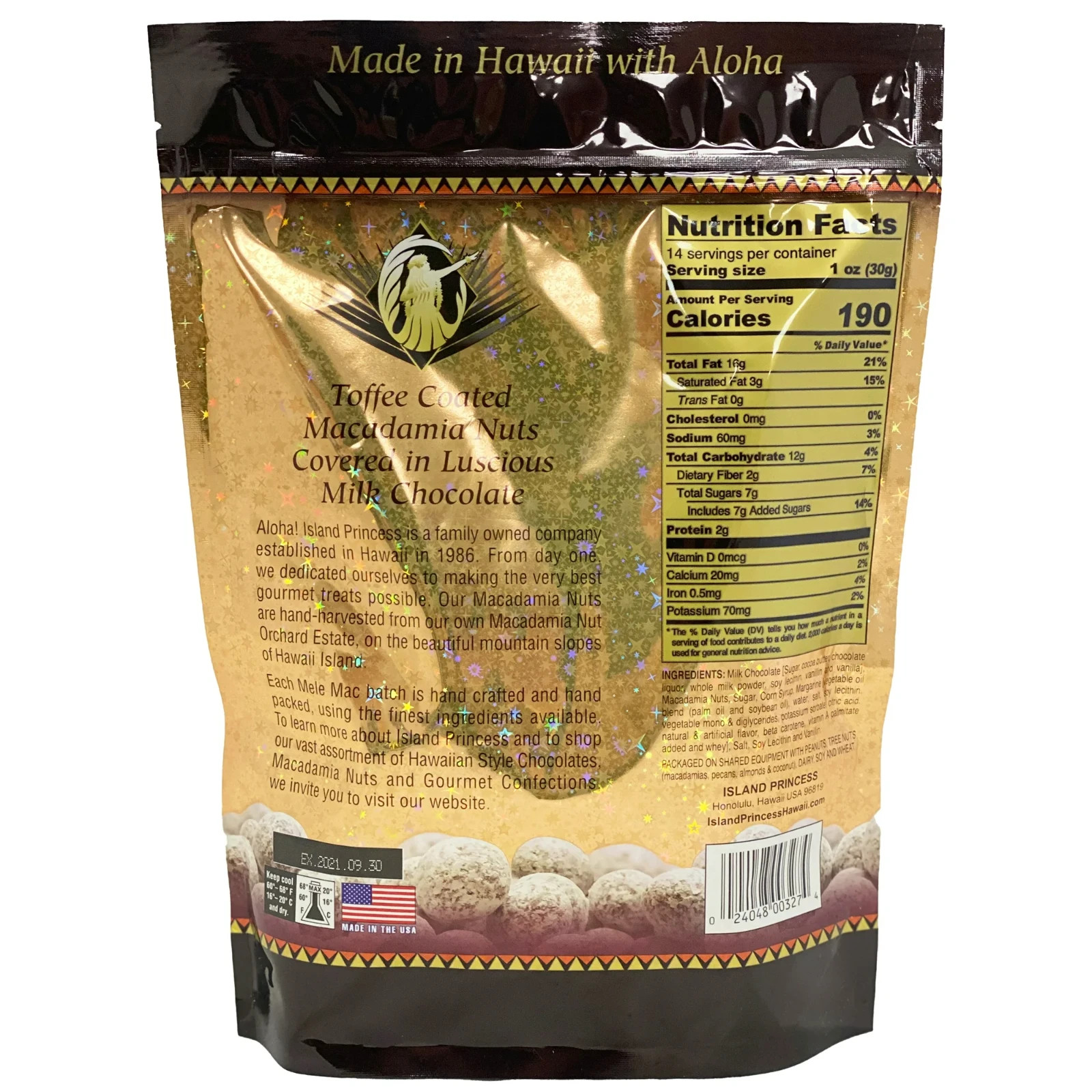 2 Packs of Island Princess Mele Macs Toffee Coated Macadamia Nuts 15 OZ EACH