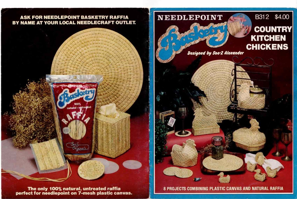 Needlepoint Basketry Pattern Book Plastic Canvas Raffia Country Kitchen Chickens