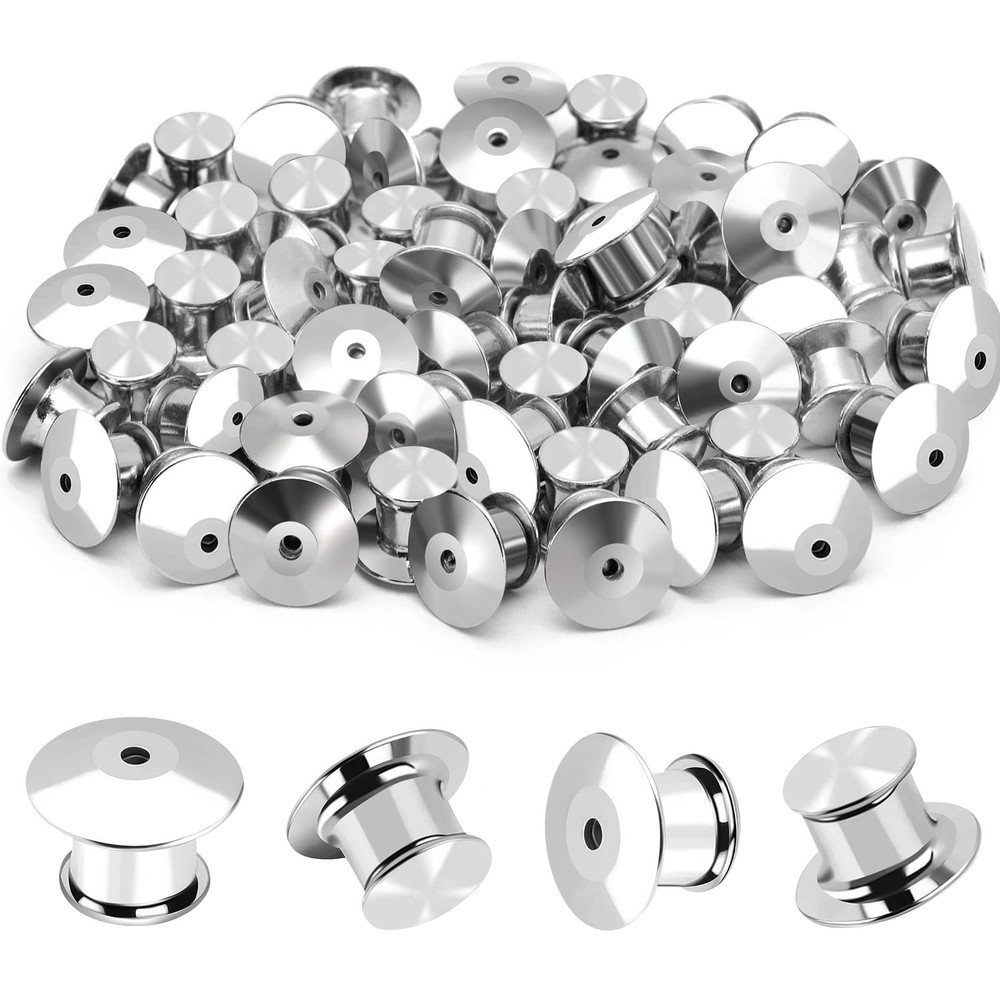 20PCS Locking Pin Back Keeper Clasp, Metal Backing for Silver