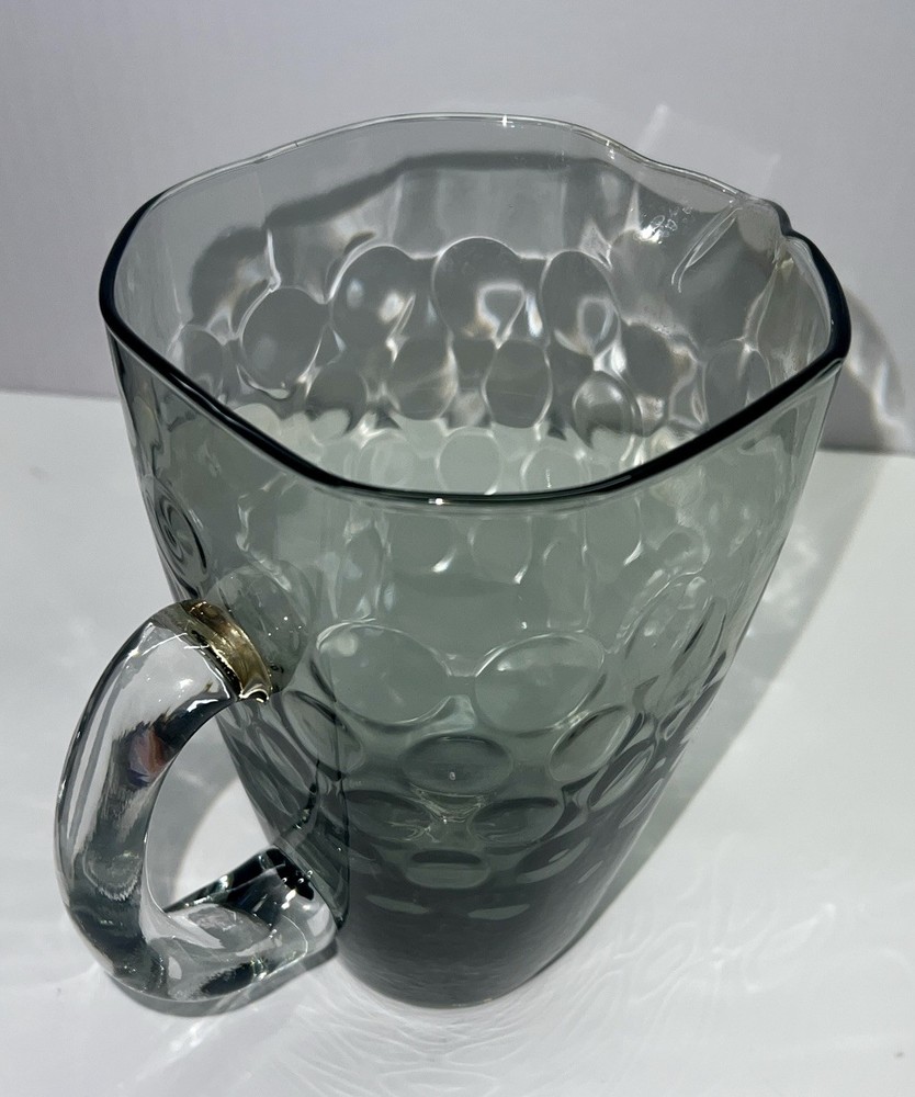 VTG Water Pitcher Gradient Gray Bubble Clear Handle Square - Libby, Anchor ??