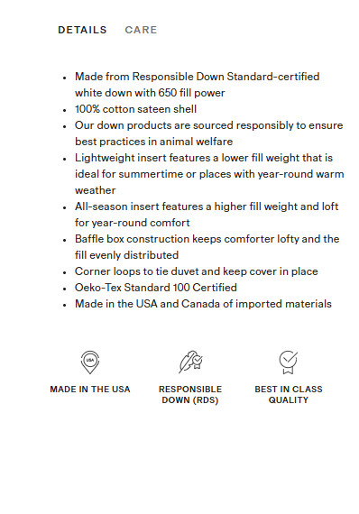 NWT QUINCE PREMIUM DUCK DOWN COMFORTER KING / CAL KING INSERT ALL SEASON