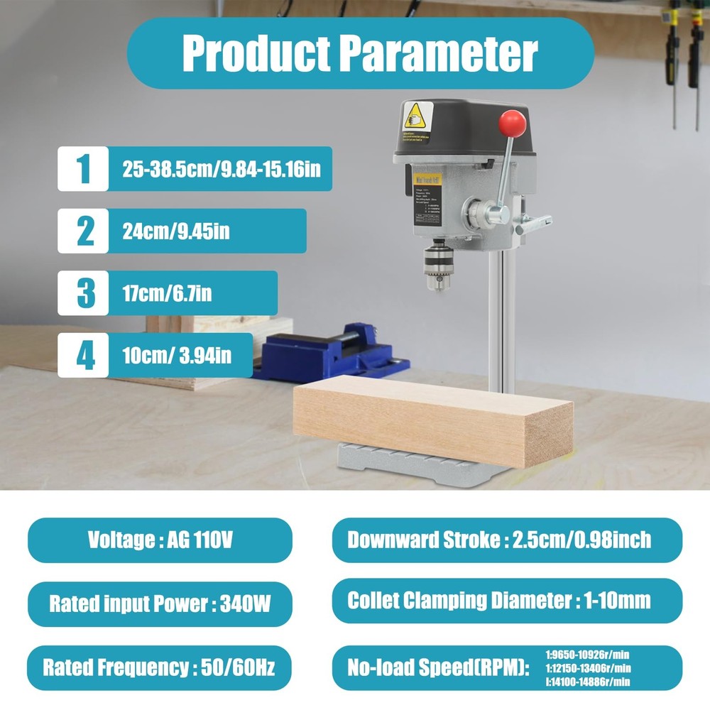 Mini Benchtop Press, 340W 110V Tabletop Machine with 3-Speed Adjustable 0–141...