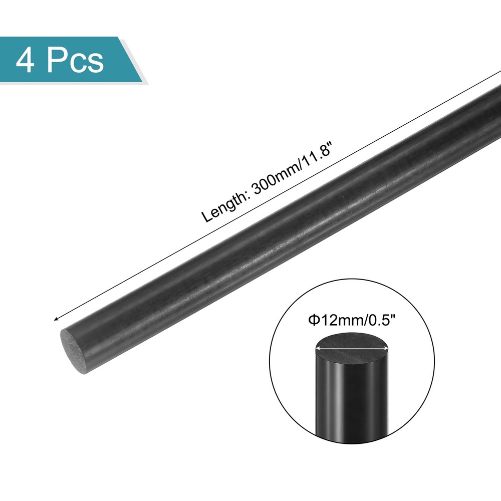 4Pcs ABS Plastic Rods, Diameter 12mm Length 300mm Black Stick Solid Bar