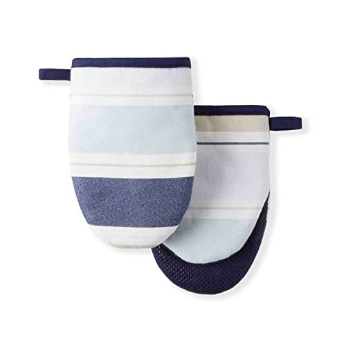 Thin Stripe Mini Oven Mitt 2-Pack Set, Blue, 5.5"X8"