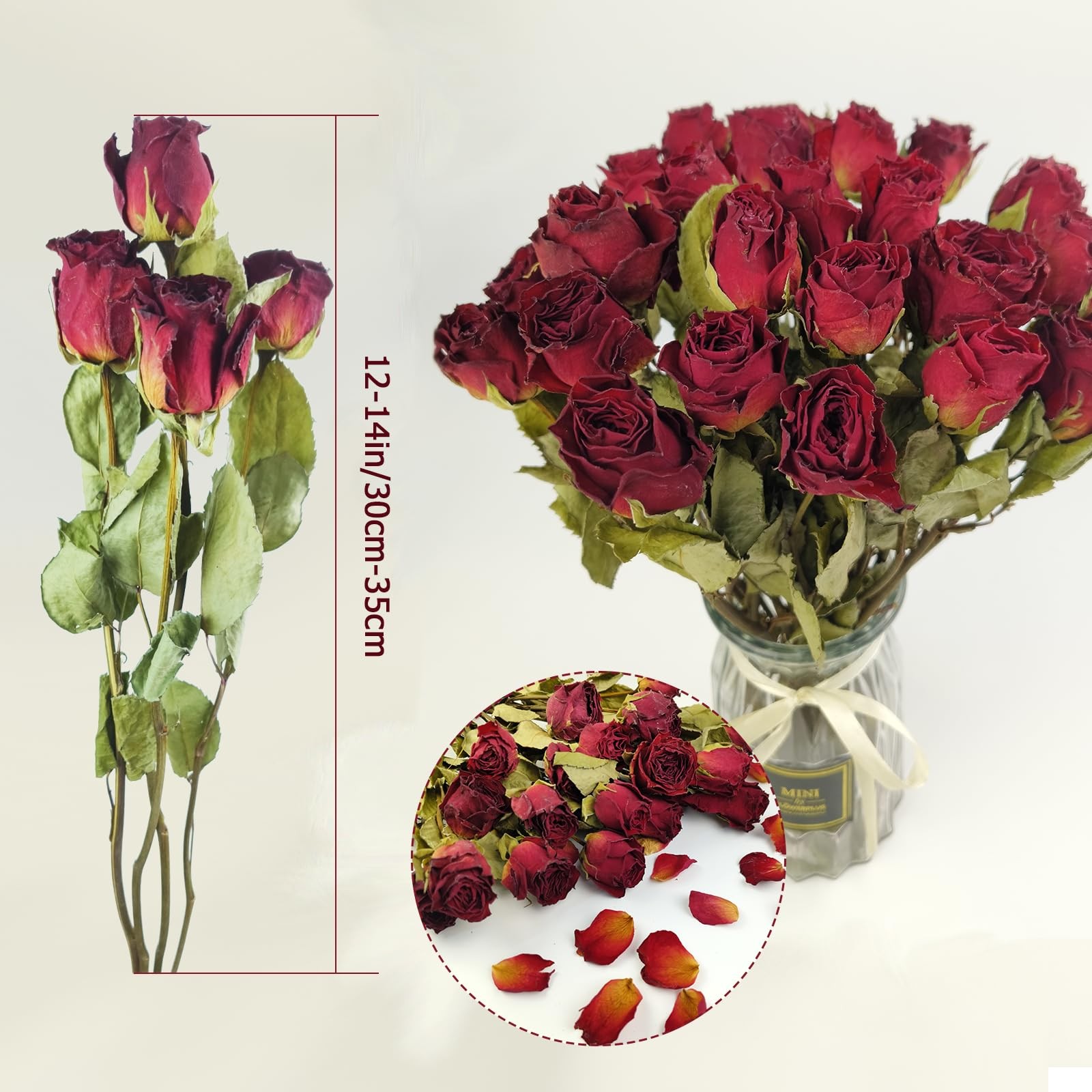 TooGet Natural Dried Flowers Bouquet, 10 Pcs Red Dried Roses Bouquet for Wedd...