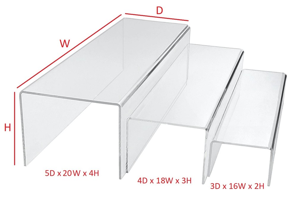 T'z Tagz Acrylic Step Display Stand Nesting Bar Style Riser Variation Set