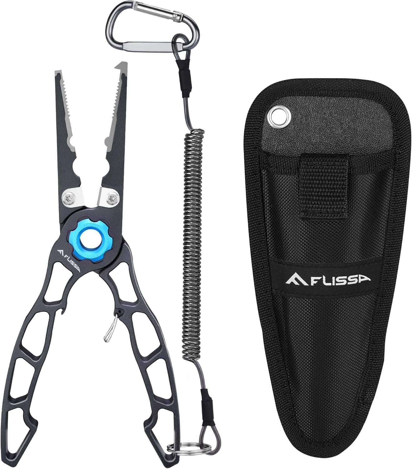 FLISSA 7.5" Fishing Pliers Titanium Jaw Tungsten Carbide Line Cutter Safety Lock