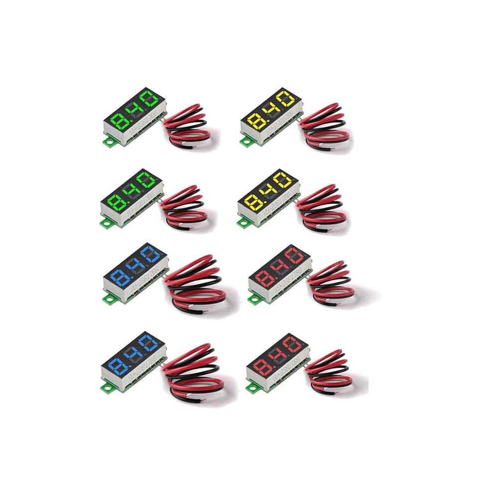 8Pcs DC Voltage Display Mini Digital Voltmeter - 0.28" 2 Wire DC 2.5V-30V Blue/Y