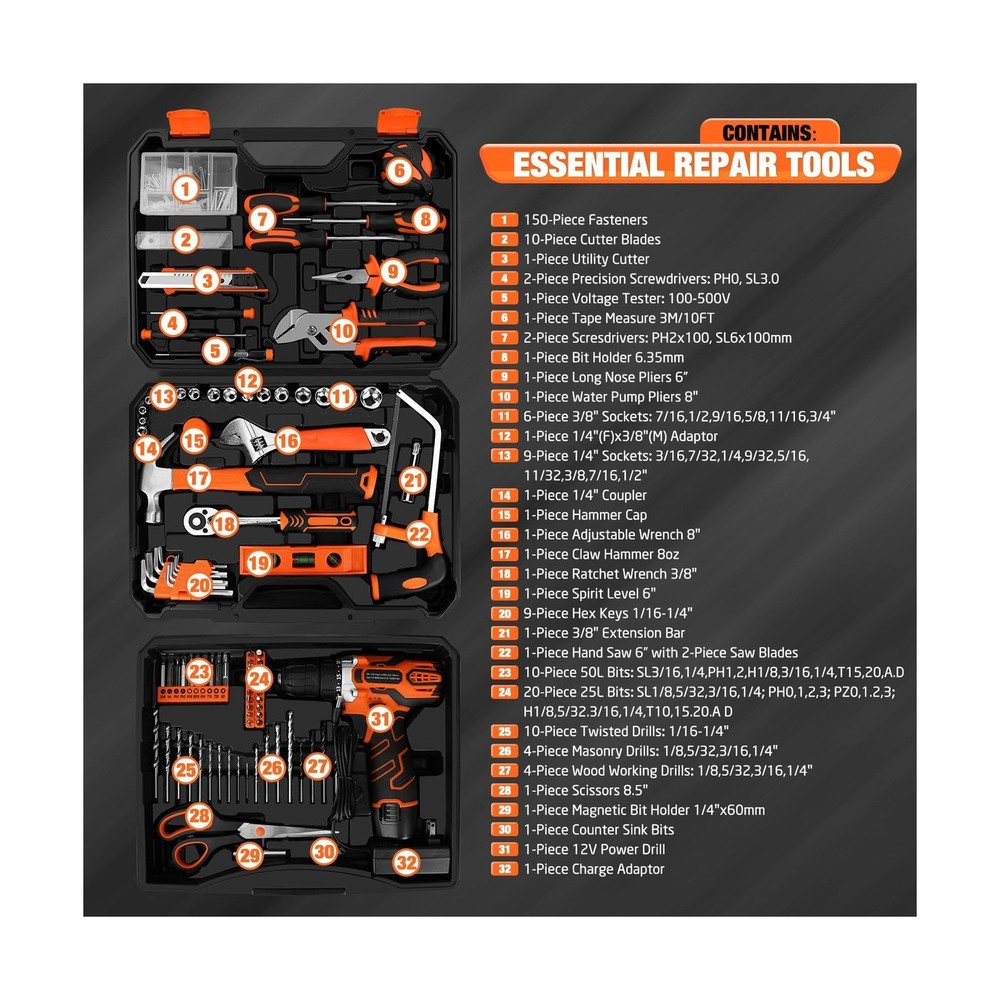 Thatool 255 Piece Drill Driver Tool Set 12V Cordless Tool Kit