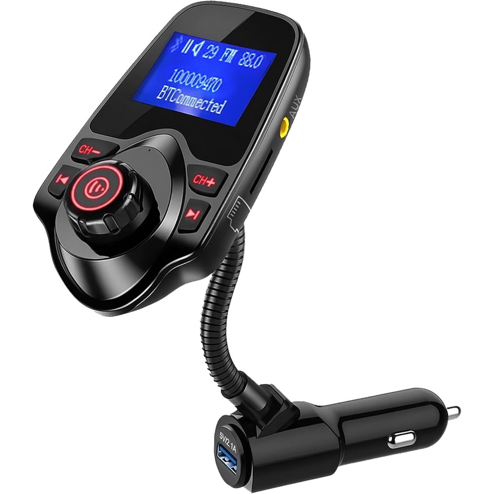 Upgraded Bluetooth Car FM Transmitter, 1.44” LCD Display,AUX & Micro SD Support