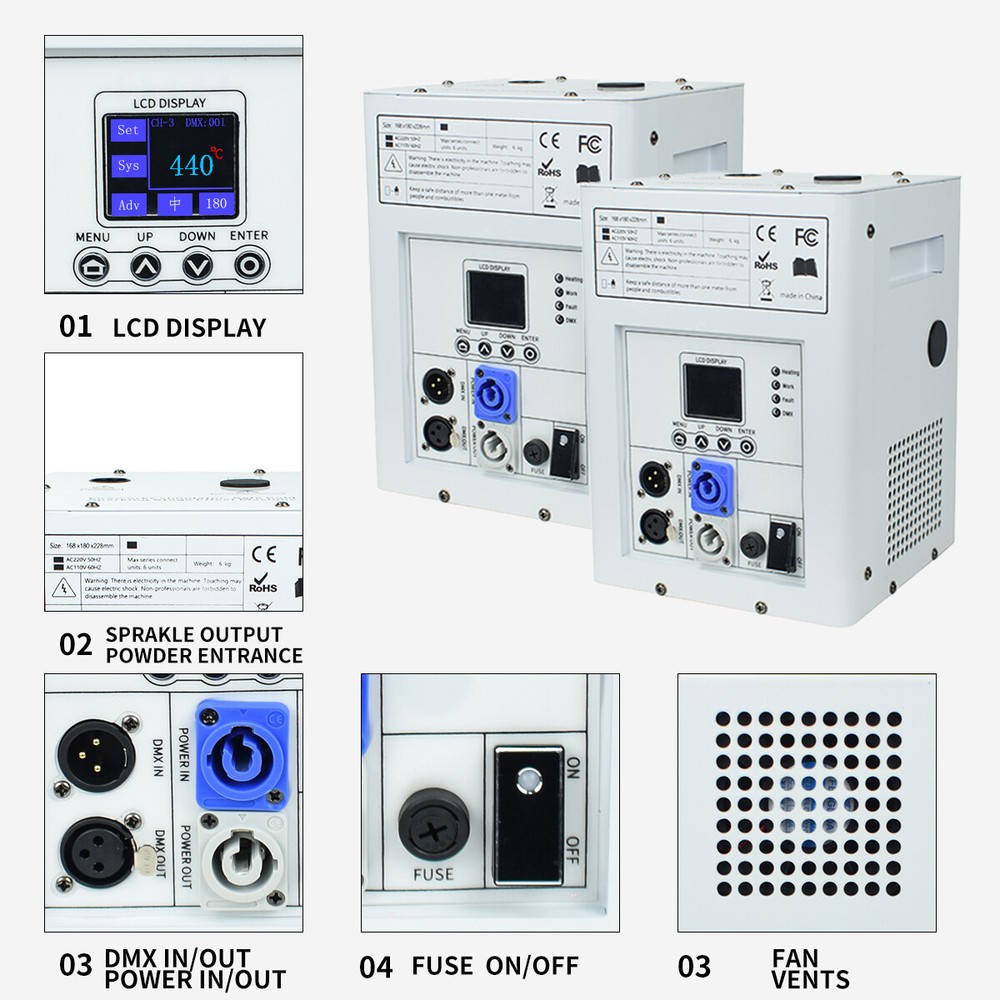 2 Packs 750W Cold Spark Machine Stage Effect Firework Machine DJ Event Wedding