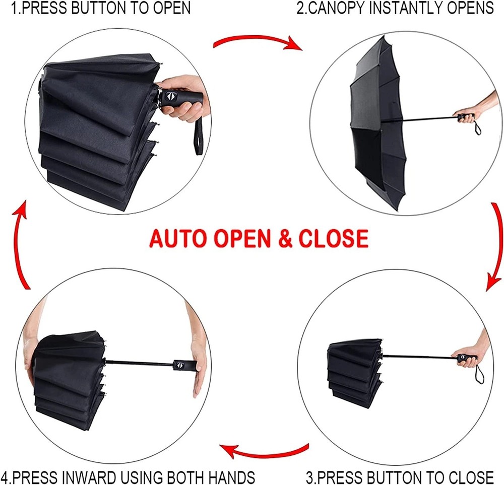 Travel Essentials Umbrella Windproof Compact Collapsible Light, Automatic, Stron