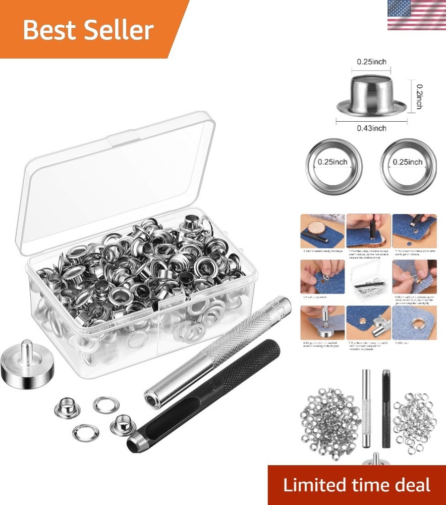100 Grommet Eyelets Tool Kit for Sewing - Includes Hole Cutter & Mandrel