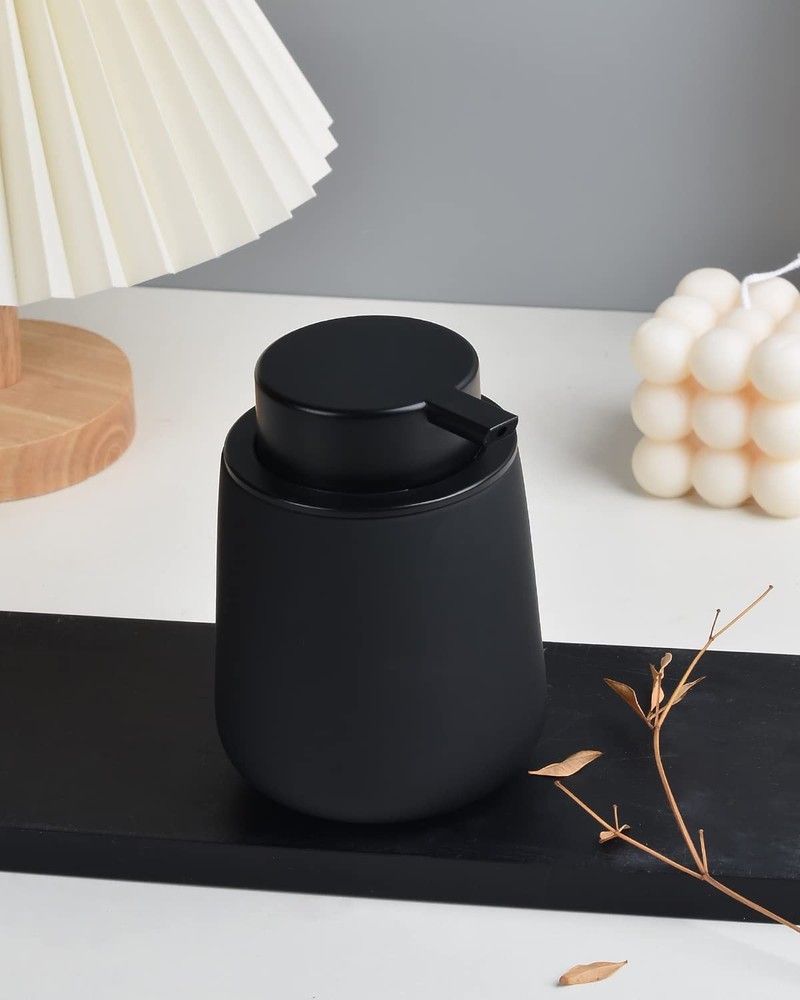 Black Soap Dispenser Refillable, 12oz Ceramic with Rubber Paint, Black