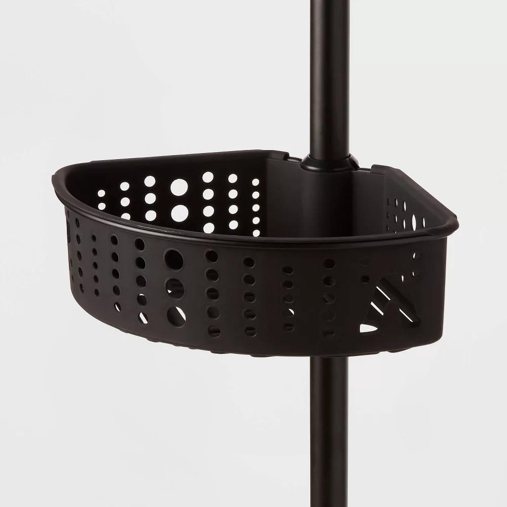 Room Essentials Steel Corner Tension Pole Shower Caddy 3 Baskets, Matte Black
