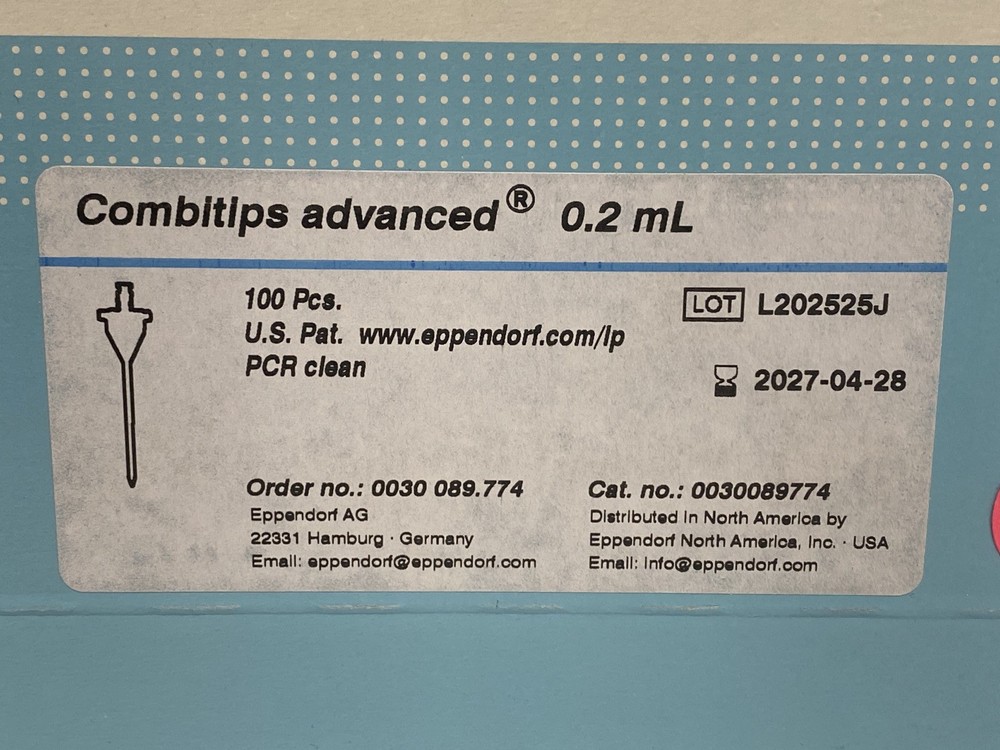 (100/Pk) EPPENDORF Combitips Advanced 0.2mL Plastic PCR Pipet Tips 0030089774