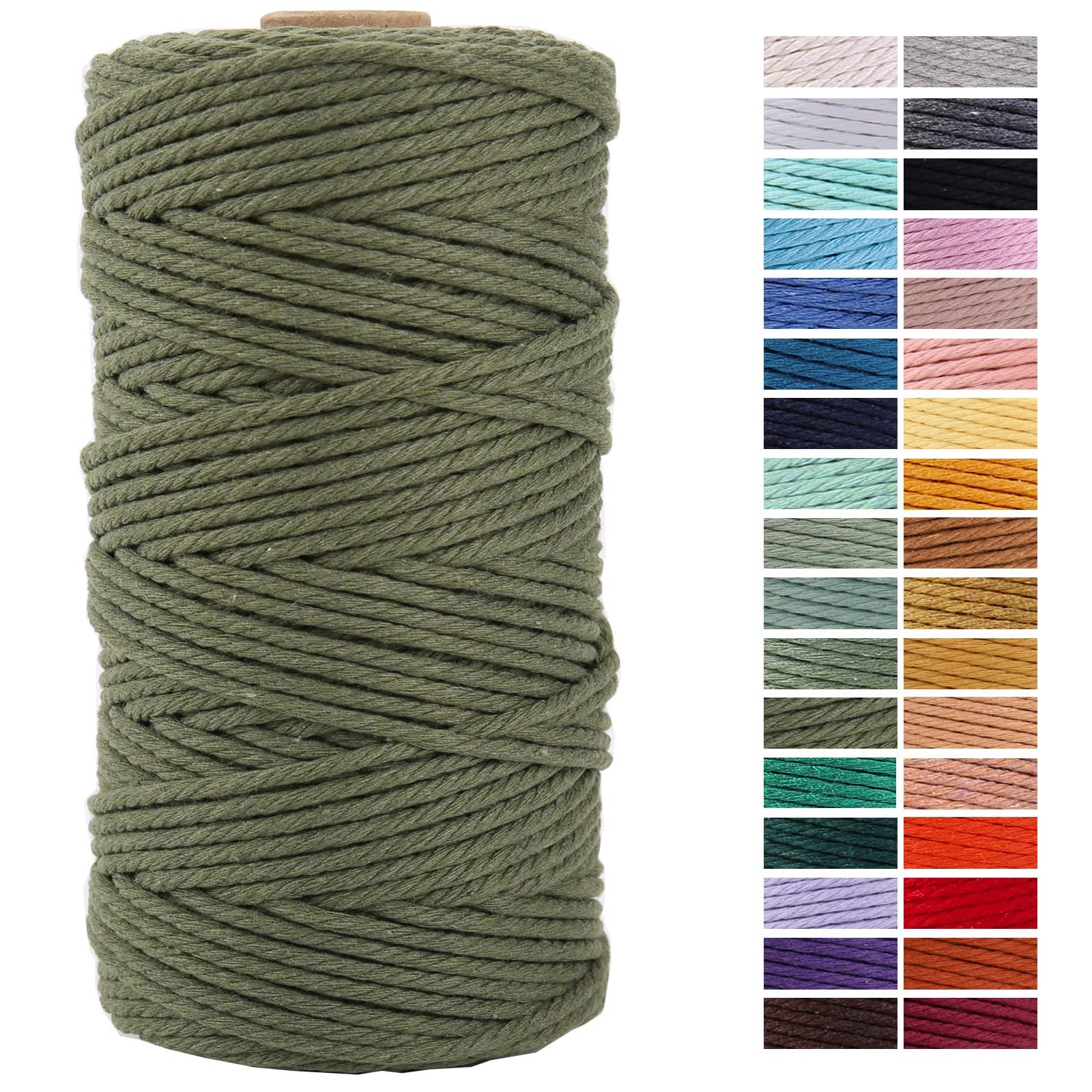 ZXCDINO Olive Green Cotton Macrame Cord, 3mm x x 109yards,