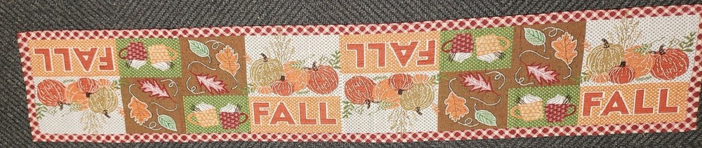 Long Tapestry Table Runner, 12"x70",FALL,HARVEST PATCHWORK, LEAVES & PUMPKINS,HC