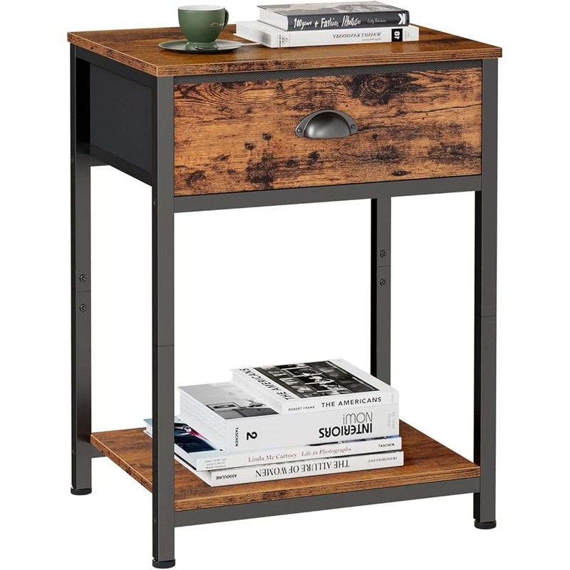 Multi-functional Nightstand W/ Fabric Drawer & Open Shelves Sturdy Side Table US