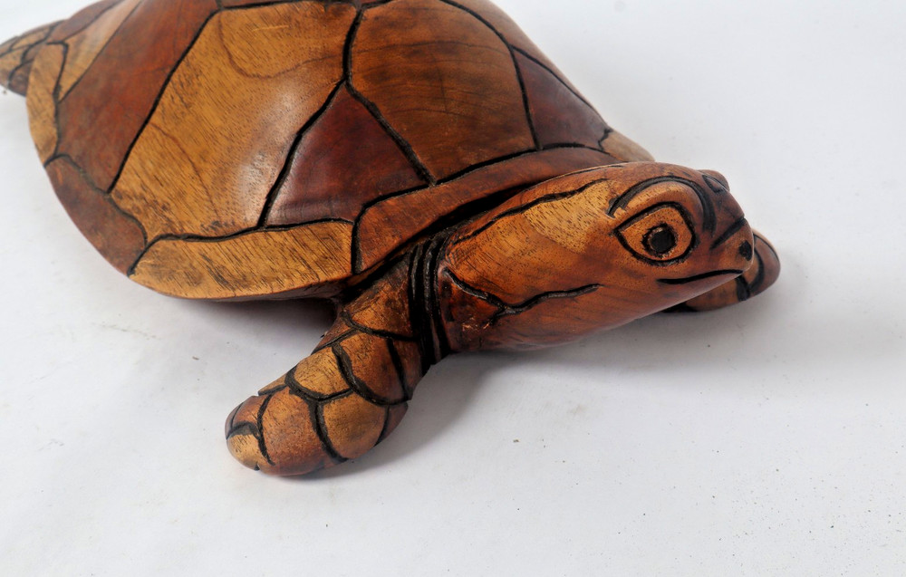 Vintage Large Hand Carved Solid Wood Turtle