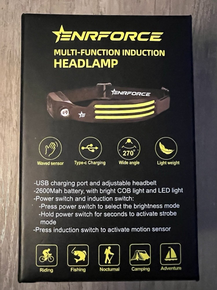 NEW ENRForce COB LED Rechargeable Induction Headlamp Light Type-C Charging